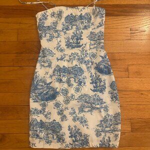 Princess Polly Blue & White Toile Print Bodycon Mini Dress
